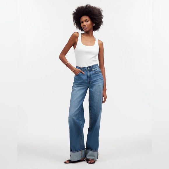 Madewell Super Wide-Leg Jeans In Fannin Wash, High Rise, Full Length W/Cuff, 25 - Picture 1 of 16